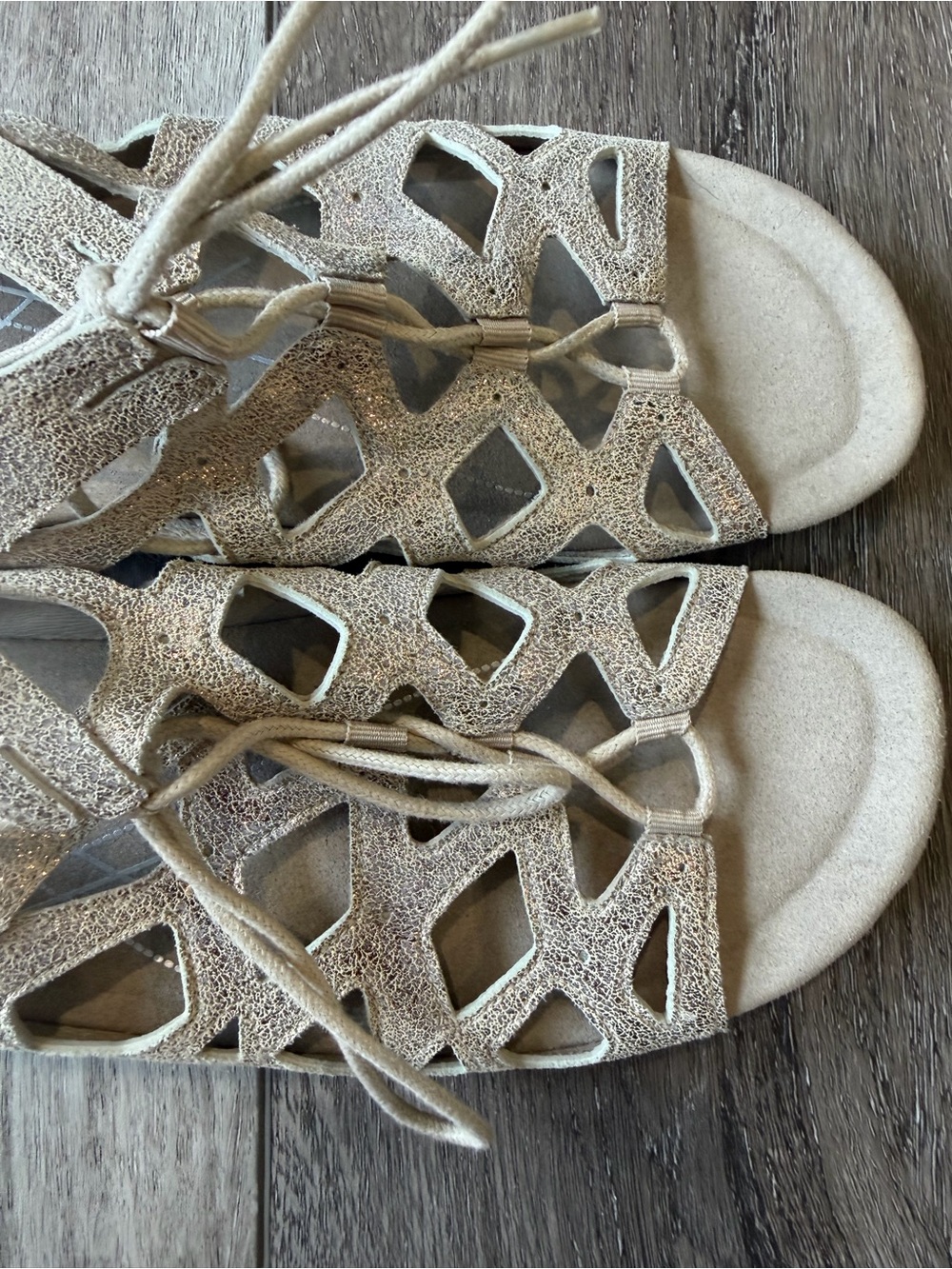 Abeo Biosystem Nicky Gold Metallic Lace-Up Cutout Slingback Sandals Beige - Picture 9 of 10